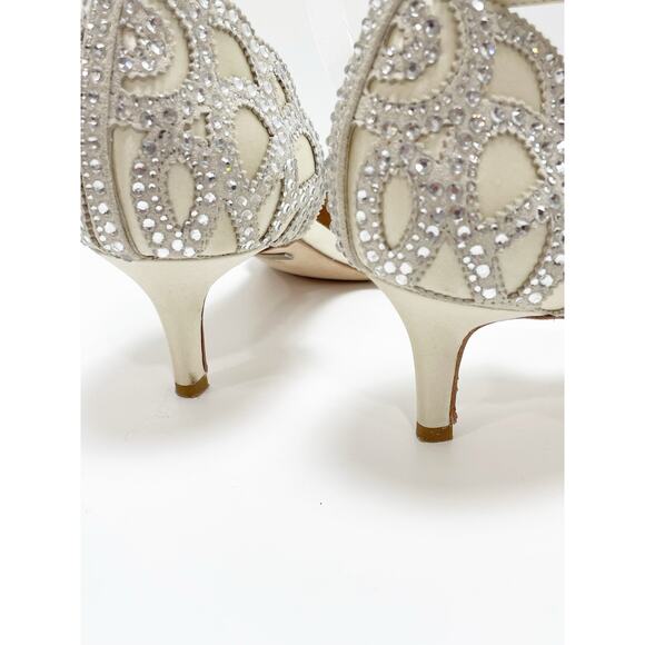 Badgley Mischka Ivory Gillian Satin Crystal Low Heel 8.5 - Picture 6 of 8